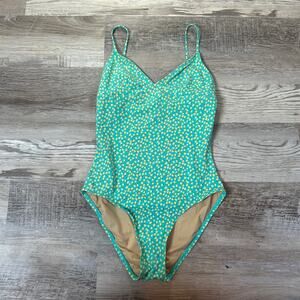 J.Crew One Piece Swimsuit Turquoise Yellow Lemon Print Retro Size 4